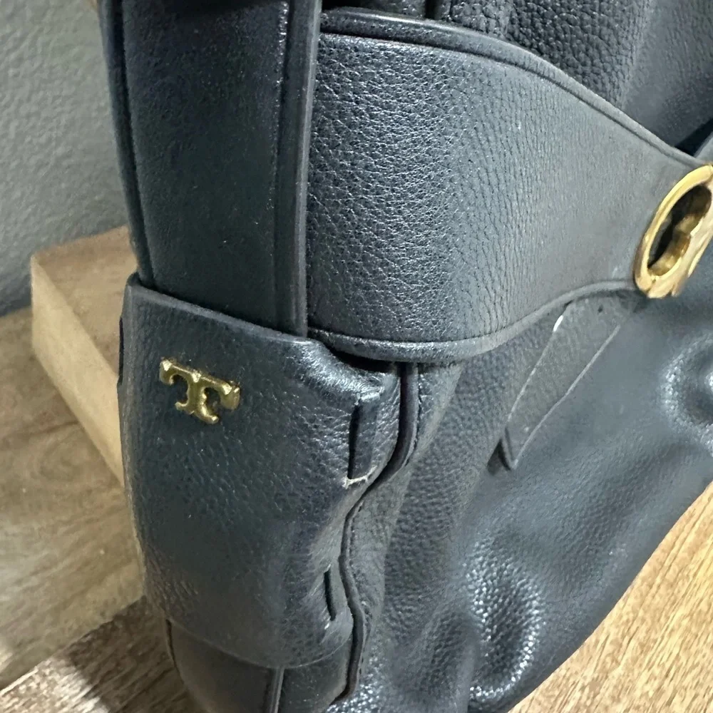 Tory Burch Black Gemini Link Belted Hobo Leather Shoulder Bag